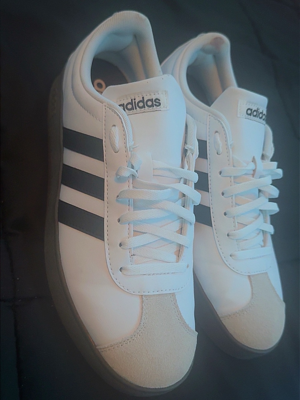 adidas women’s White Sneakers with Black Three-Stripes